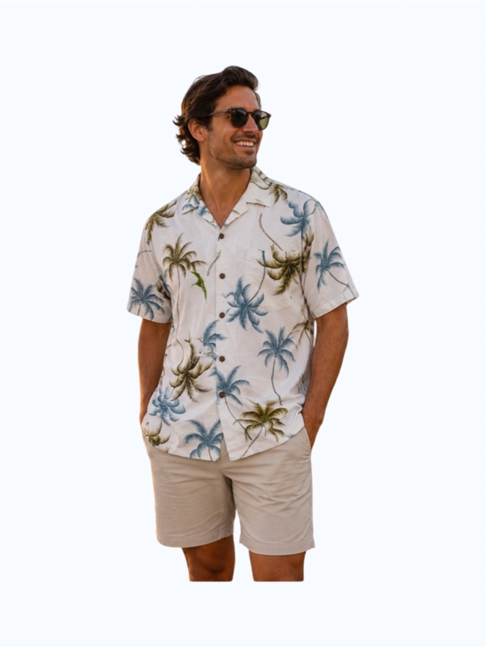 Costal resort Light Blue Hawaiian Reserved Collection With Palm Trees Size XL